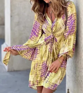 Abito da donna a maniche lunghe con scollo a V e scollo a V Abito da sera drappeggiato elegante con scollo a V 2023 Mini abiti c