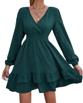 Abito da pendolare da donna con scollo a V e maniche lunghe con volant