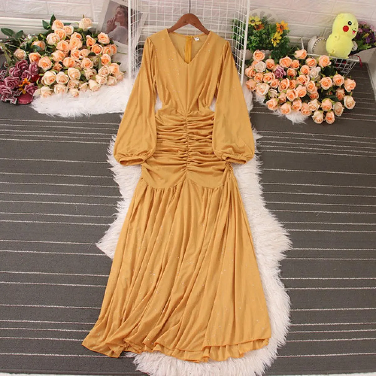 Abito lungo boho estivo per donna Maxi abiti da vacanza femminili patchwork a maniche lunghe pieghettati Chiffon sottile chic ed