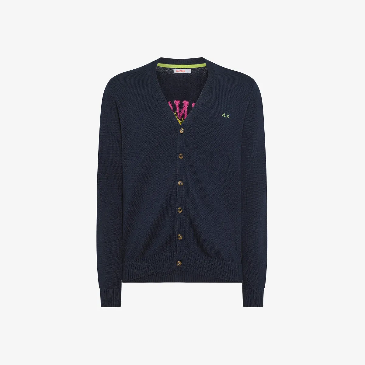 CARDIGAN INTARSIA WORDS NAVY BLUE