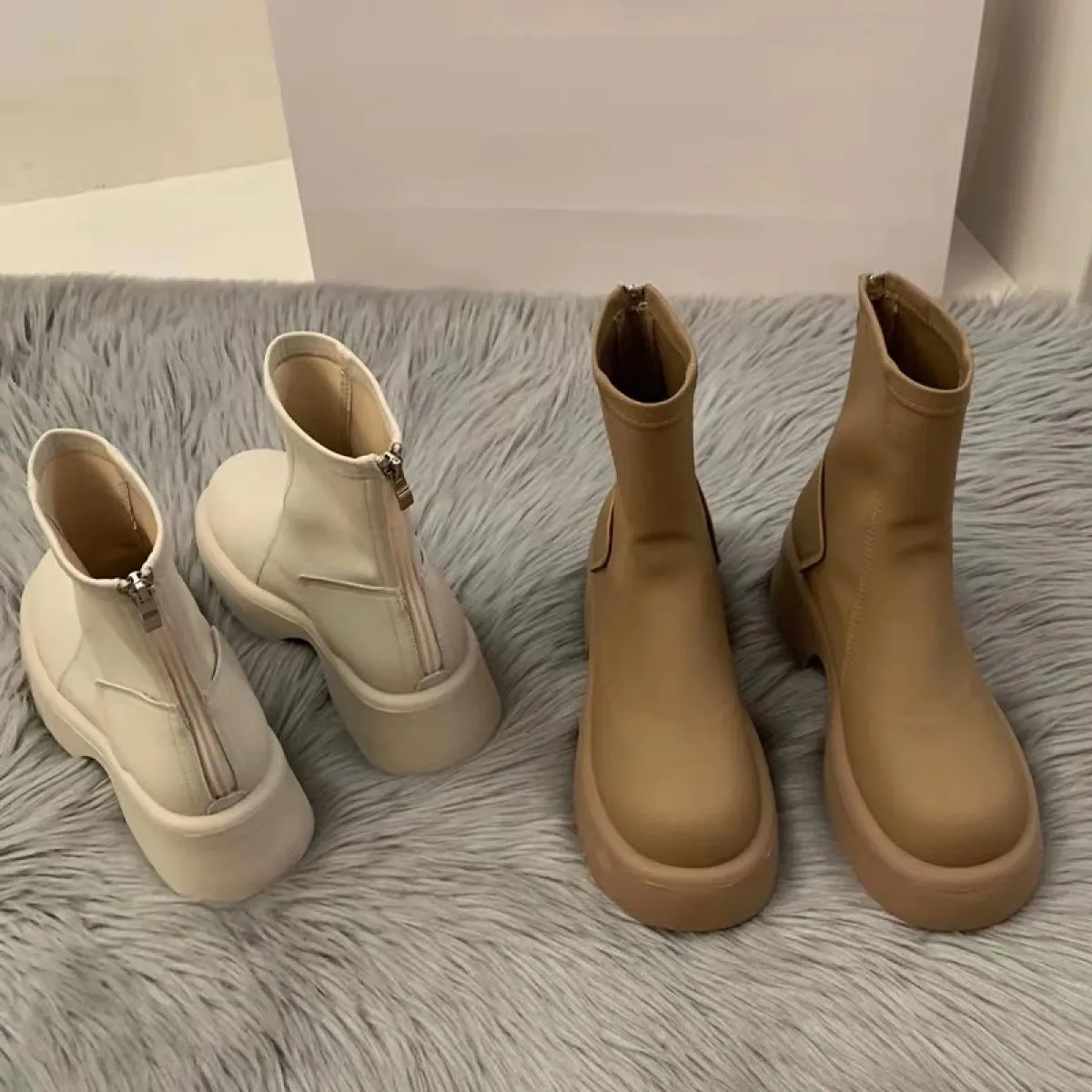 Donne di inverno Della Caviglia Della Piattaforma Chelsea Stivali Tacchi Medi Moda Goth Chunky Scarpe 2023 Nuovo Casual di Spess