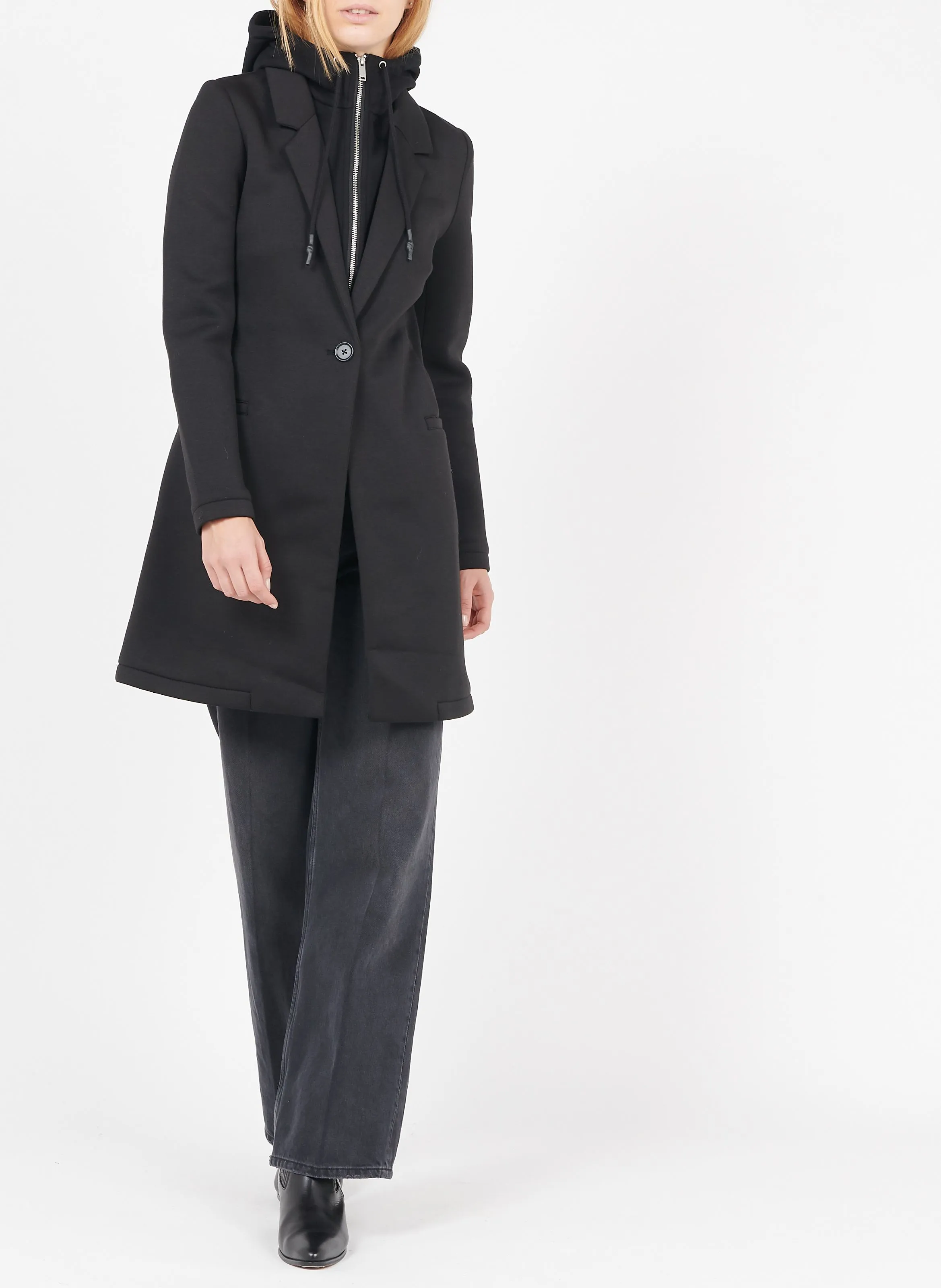  IKKS   Cappotto midi con revers e cappuccio | Nero