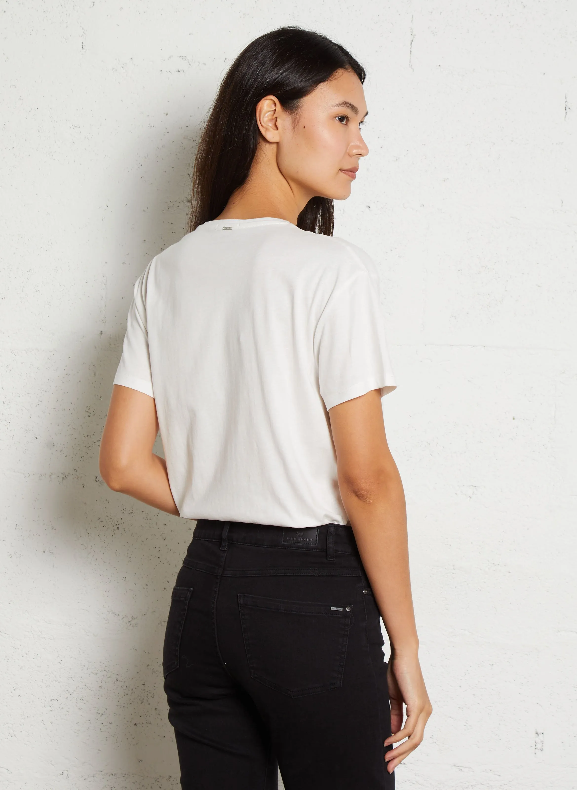  IKKS   T-shirt dritta in cotone con scollo a V | Bianco
