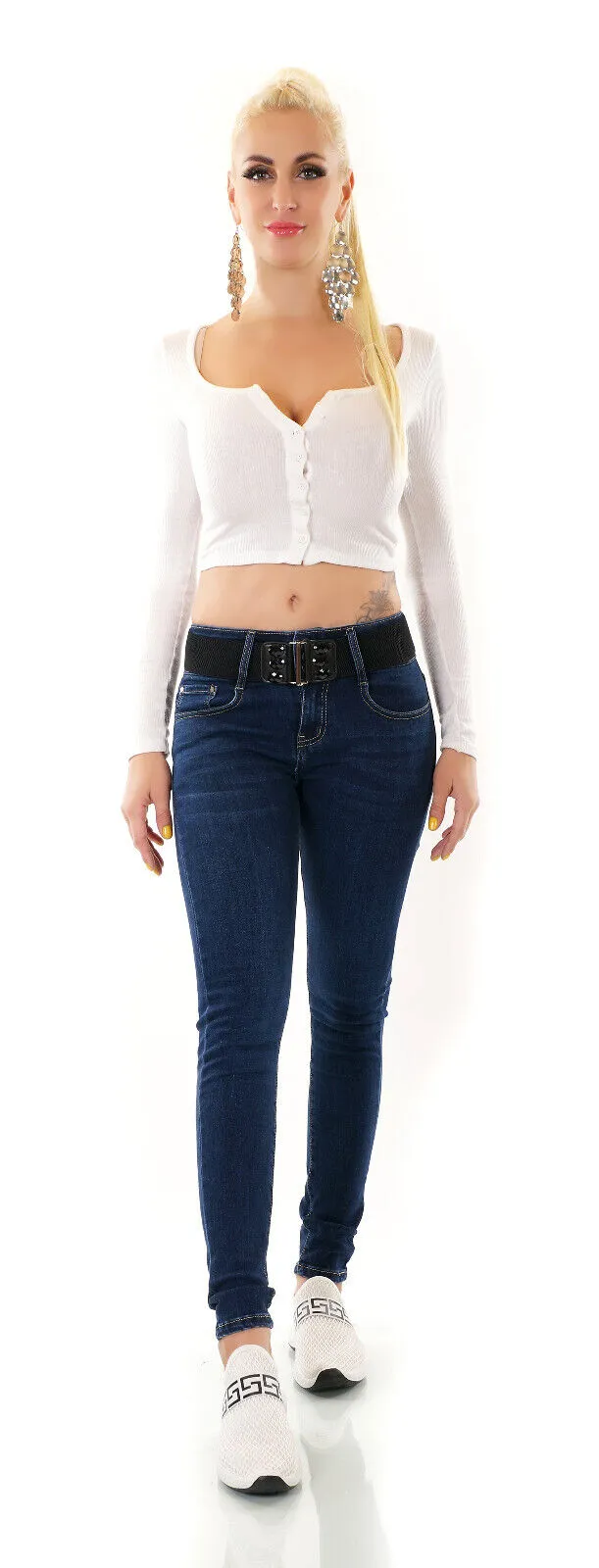 Jeans donna con cintura elastica dark blue  skinny elasticizzato pantalone nuovo