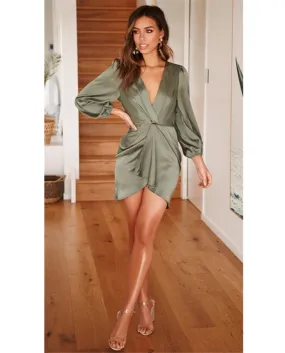 Kayotuas Abito da donna aderente da sera per feste da ufficio da donna con scollo a V profondo a maniche lunghe casual da spiagg