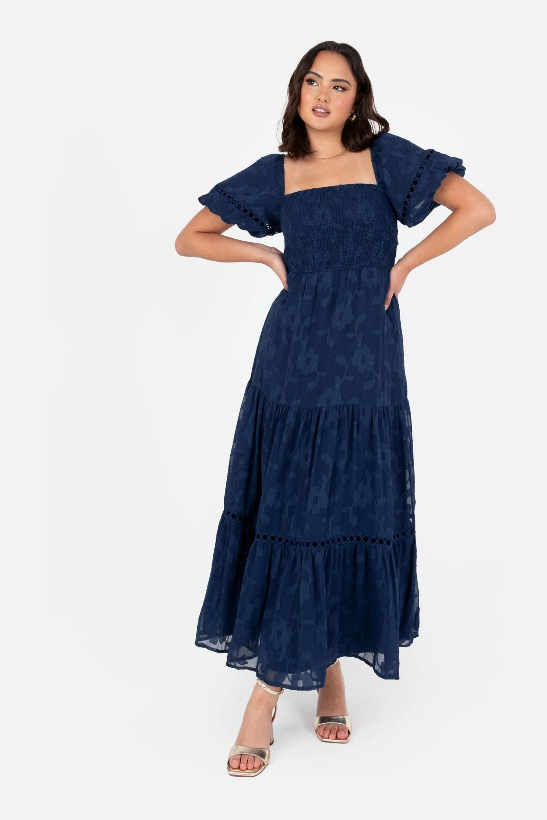 Lovedrobe Burnout Puff Sleeve Maxi Dress    