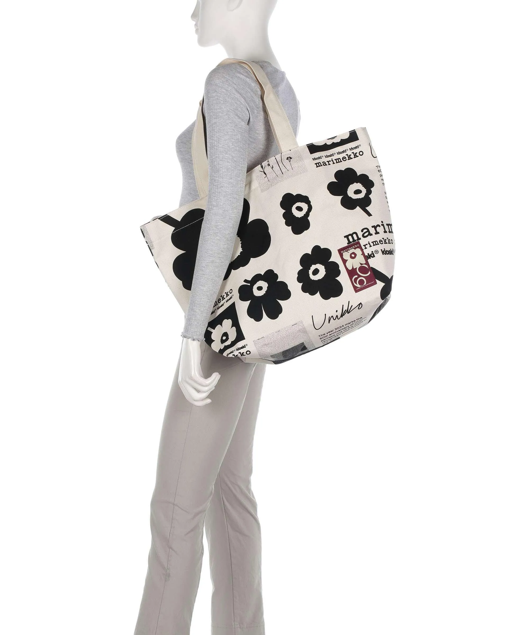  Marimekko Unikko Haavi Borsa shopper cotone beige/nero  