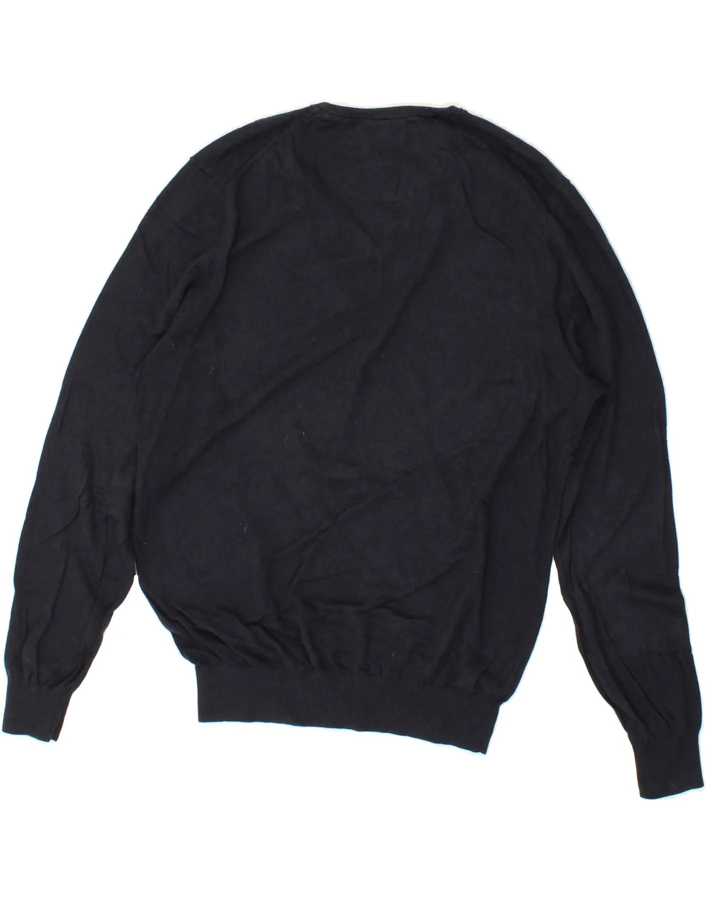MASSIMO DUTTI Mens V-Neck Jumper Sweater Medium Navy Blue Cotton