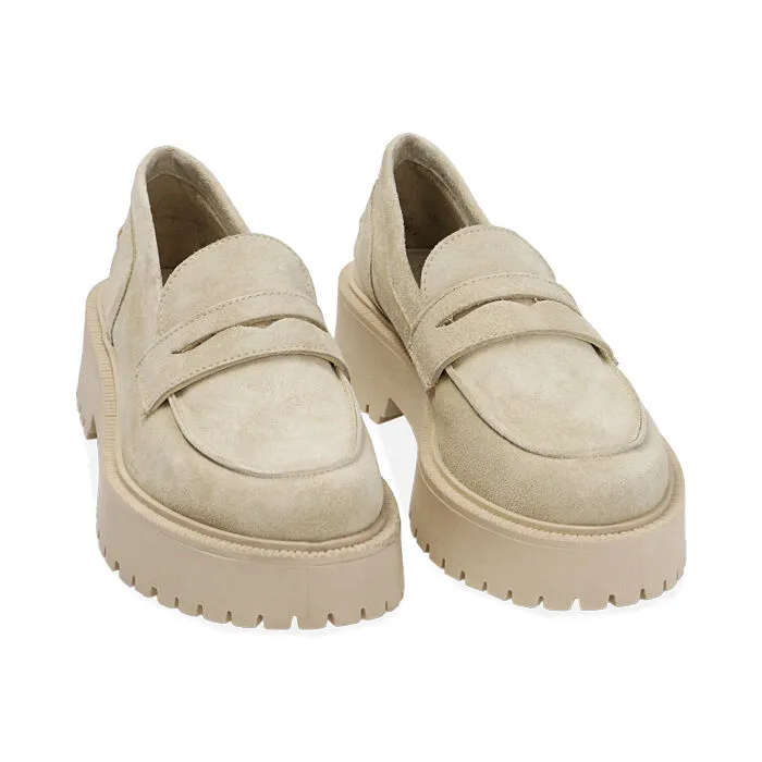Mocassini flat ghiaccio in camoscio
