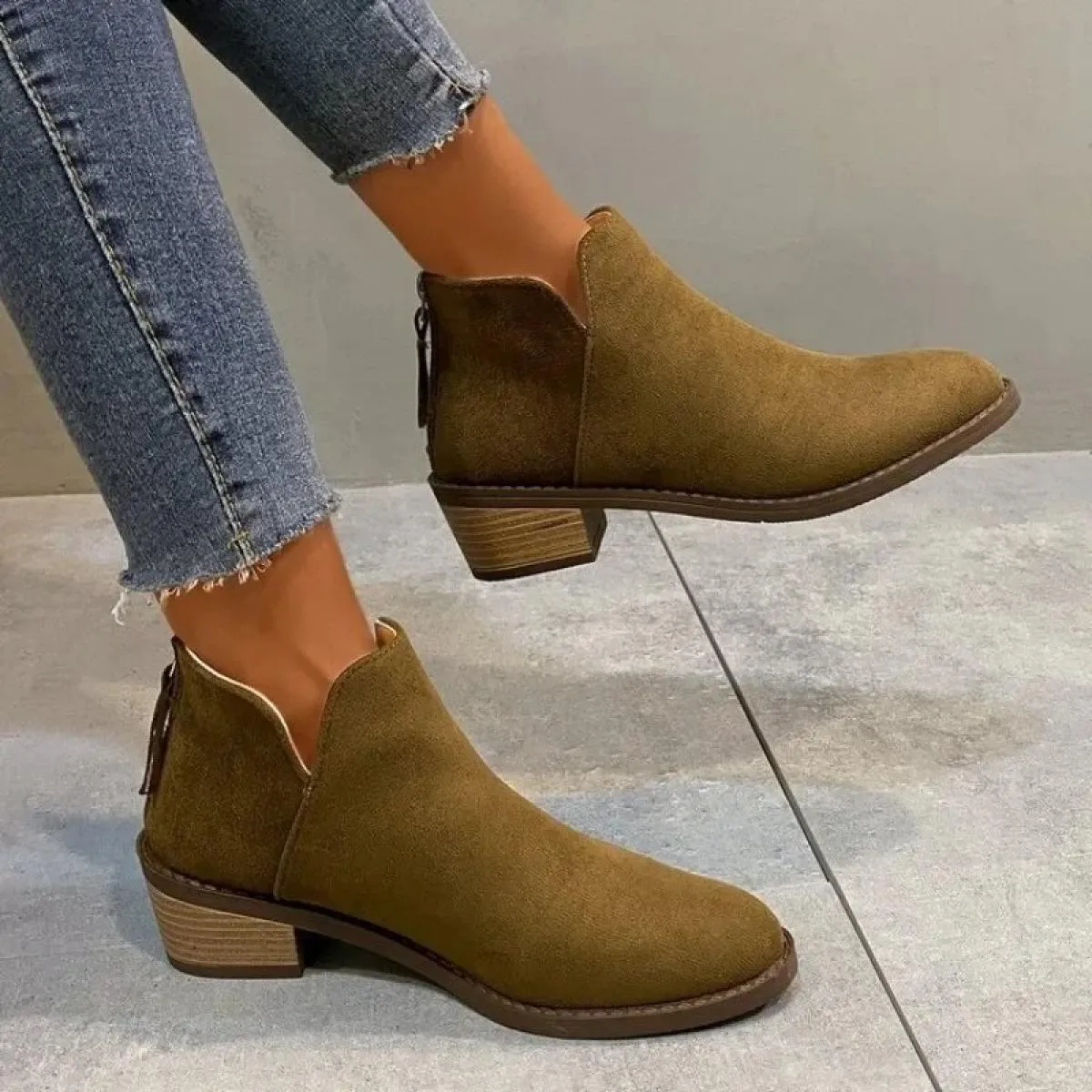Moda nuove donne stivali casual in pelle tacchi bassi scarpe da donna zip punta a punta tacco quadrato classici stivaletti grand