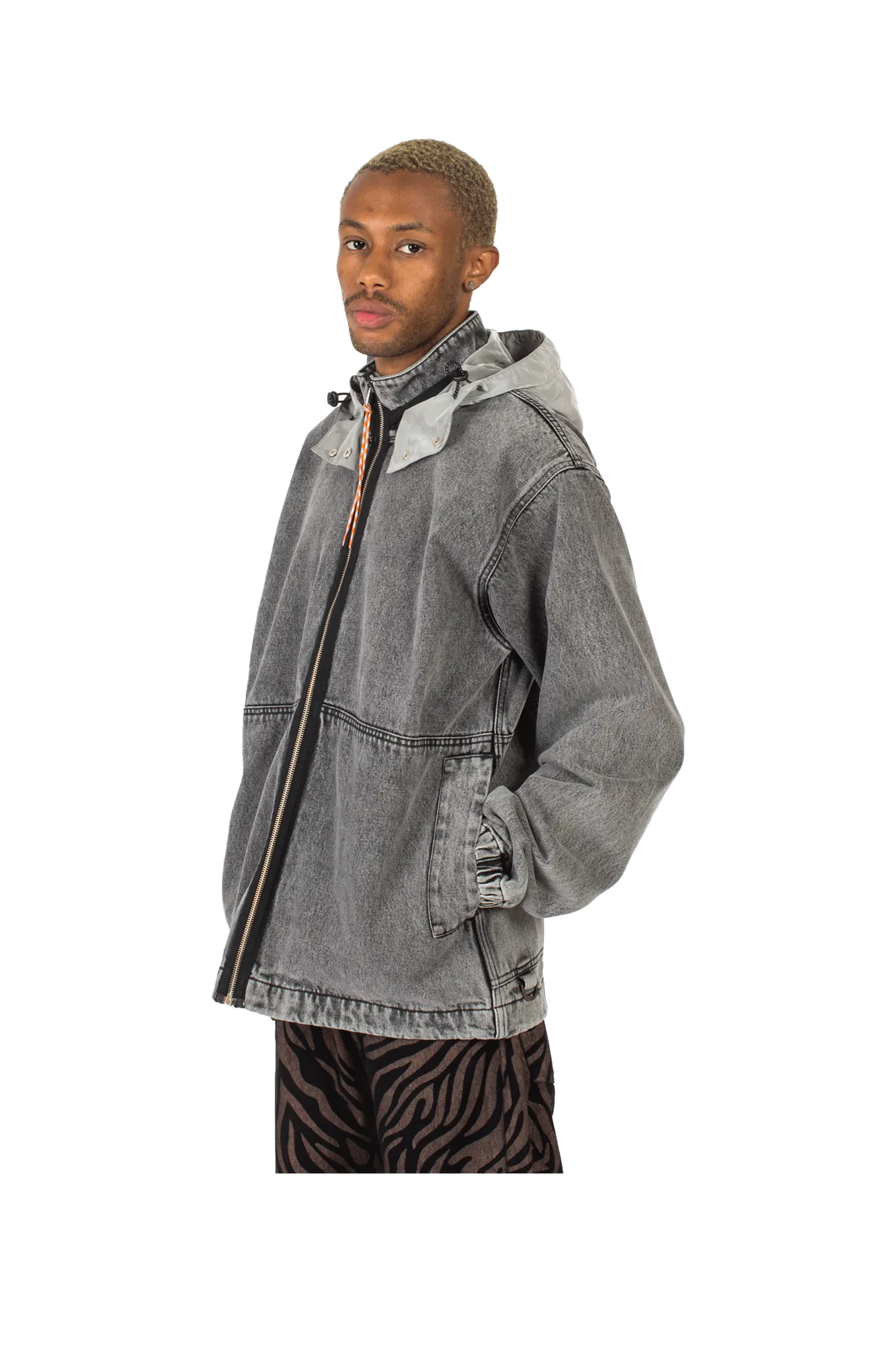 Nylon Hooded Denim Jacket