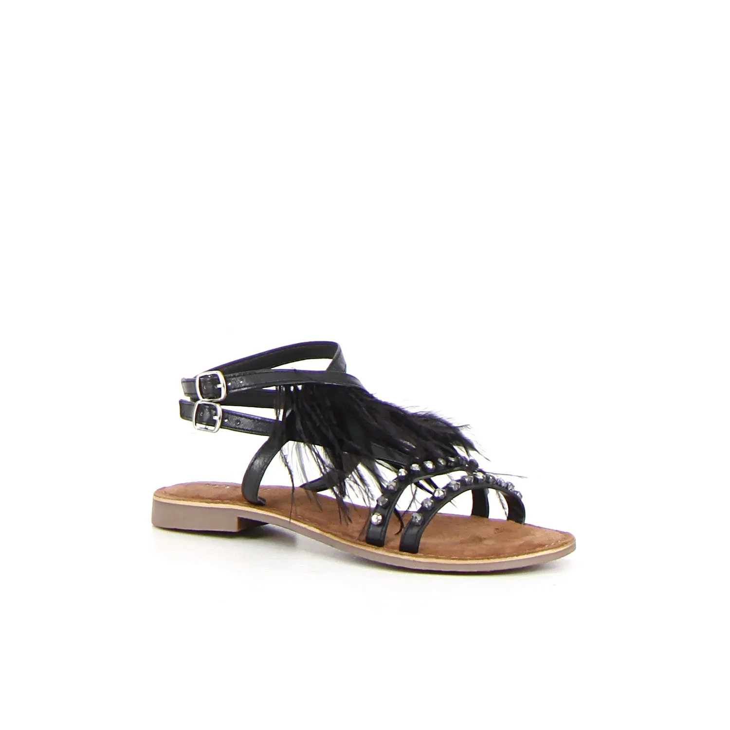Sandalo con strass e piume