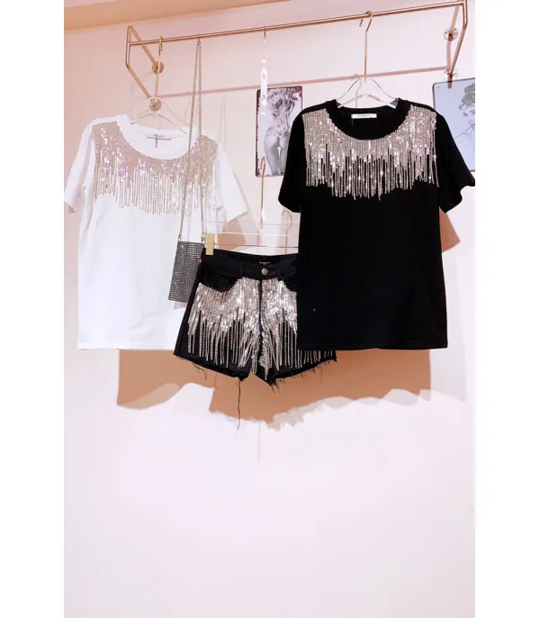 Shorts sequin fringe