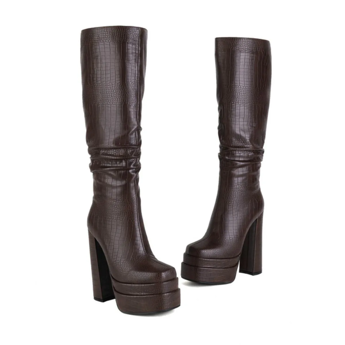 Tacchi altissimi Doppia piattaforma Stivali alti al ginocchio da donna Donna Autunno Inverno Abito da festa Scarpe da ballo Tagl