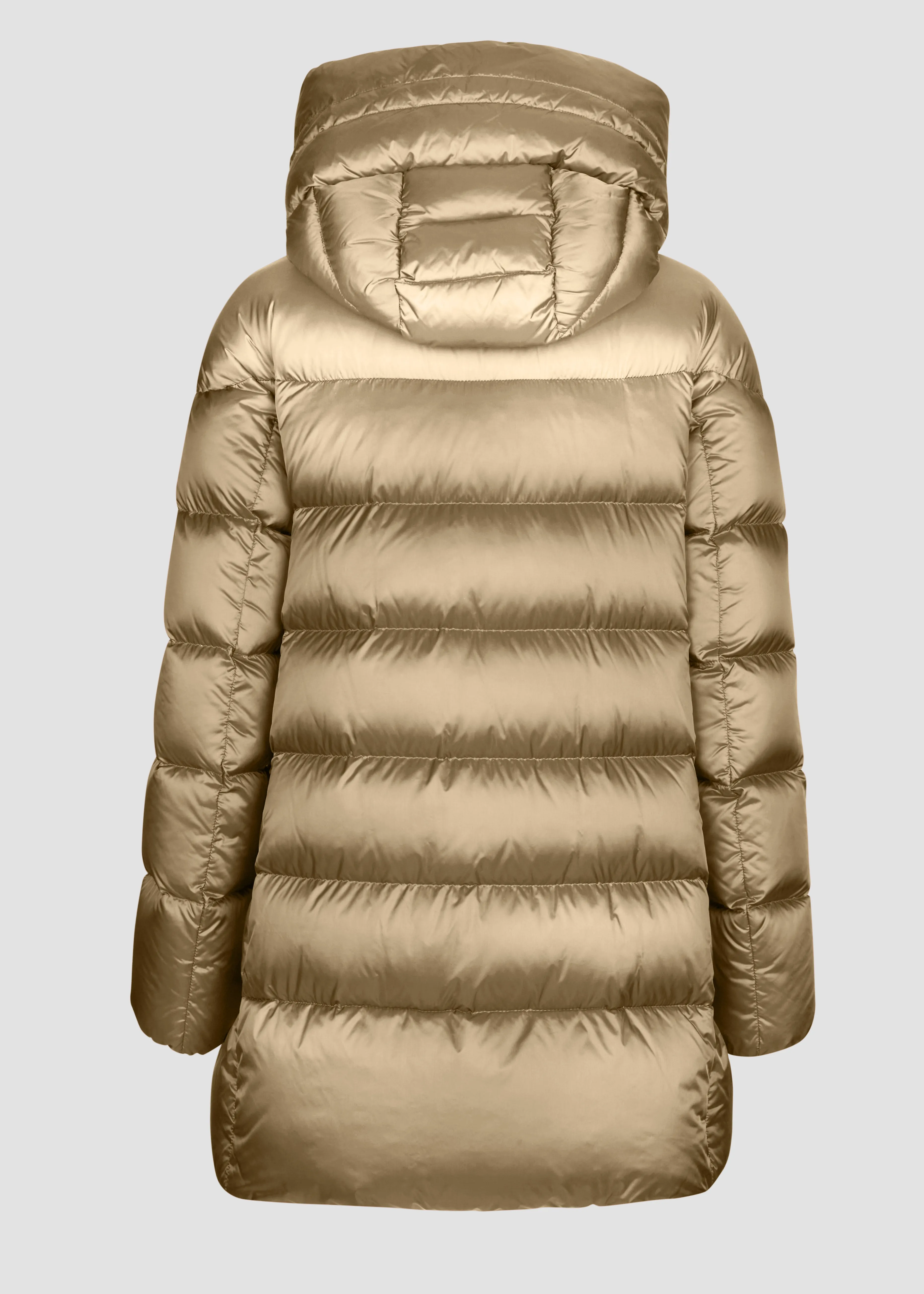 Ultralight nylon LONG hooded acket padded with duck dowN
