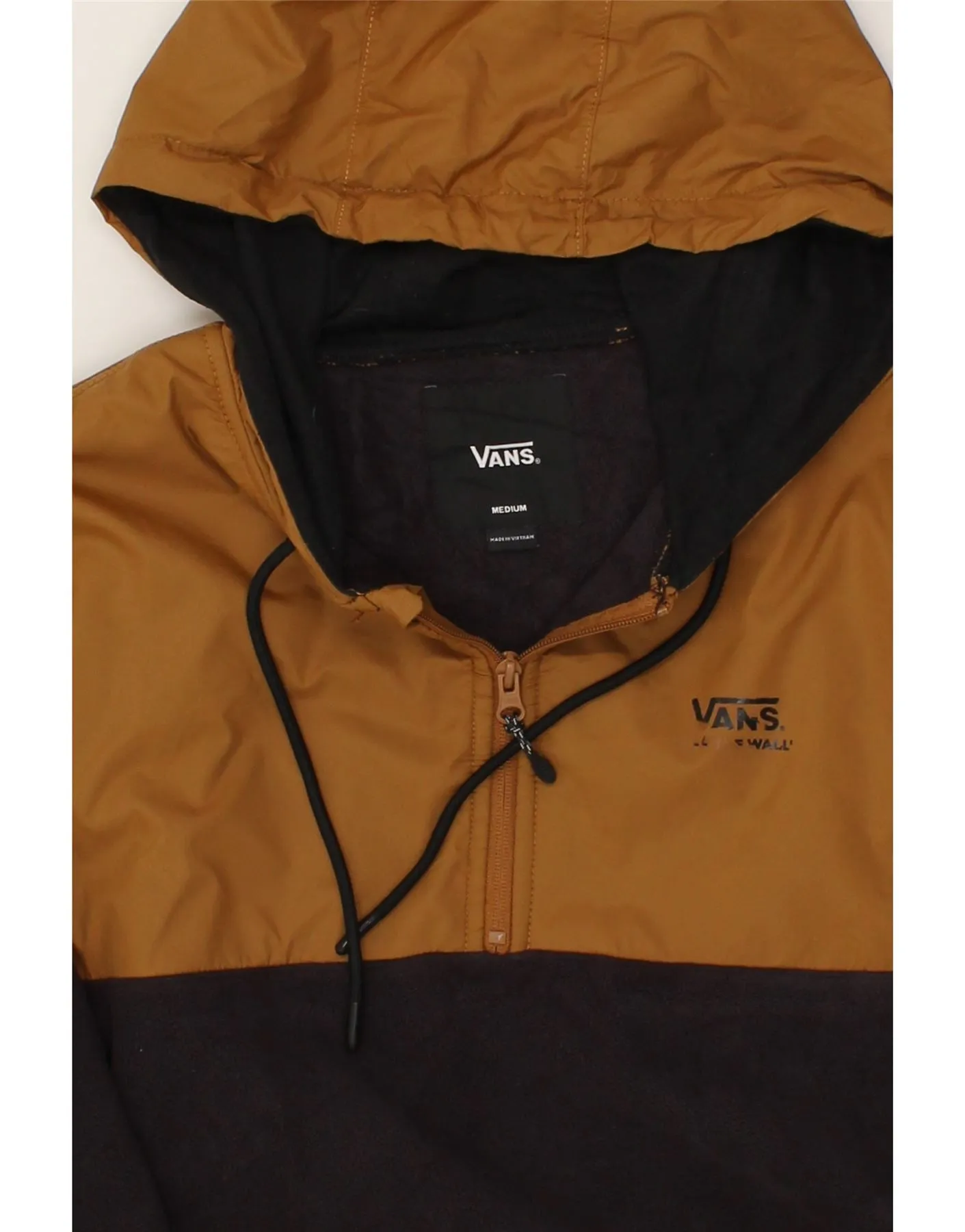 VANS Mens Fleece Hooded Anorak Jacket Medium Black Colourblock Polyester